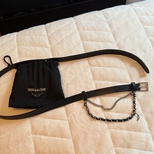 Zadig & Voltaire Black Belt with Silver Chain Accent